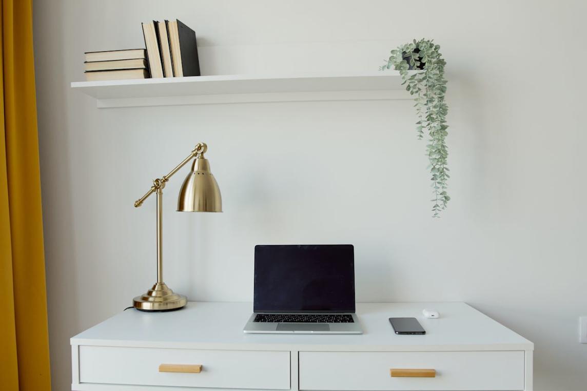 Nordic White Writing Desk with laptop