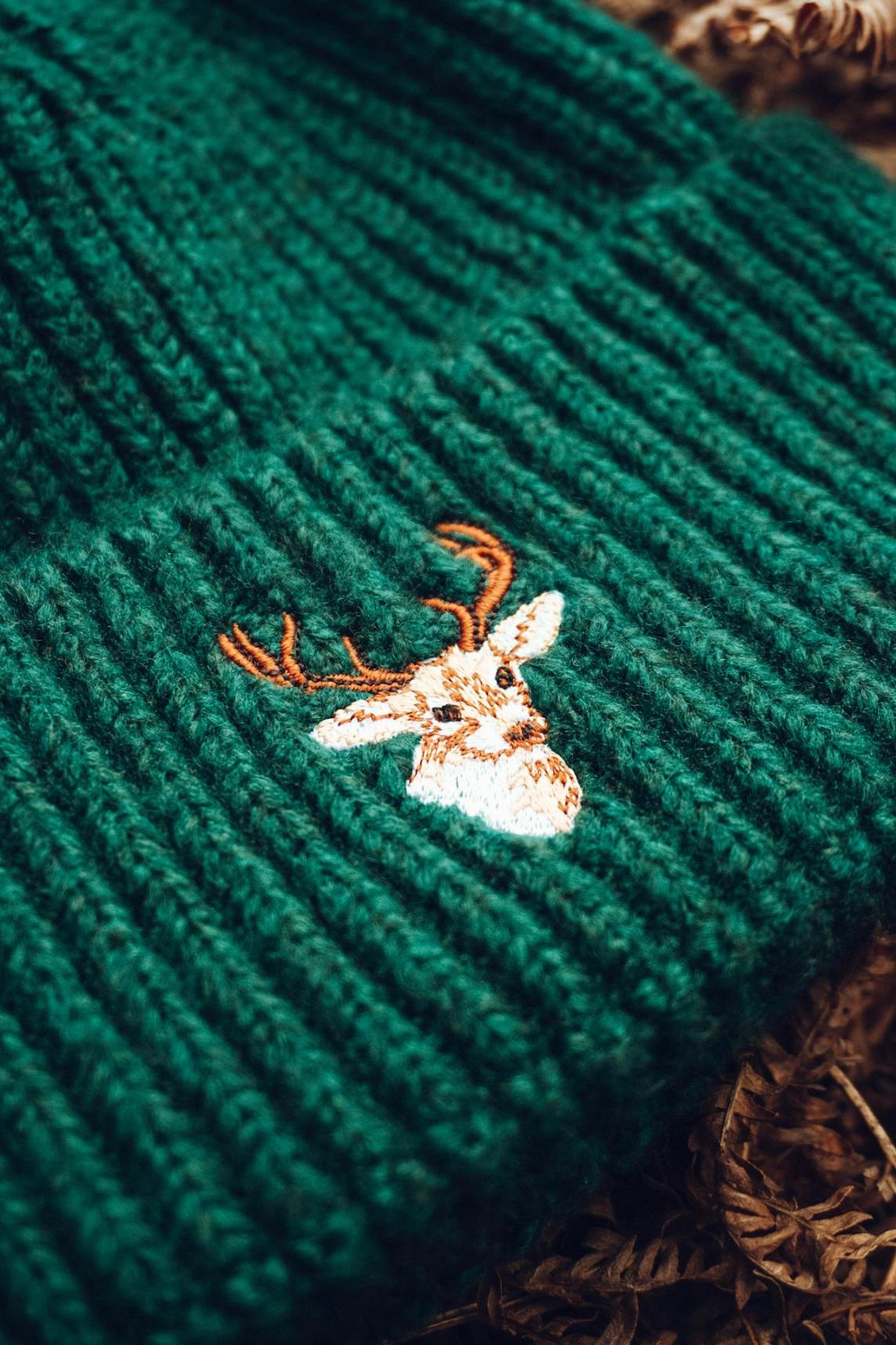 Knit Hat in Green up close